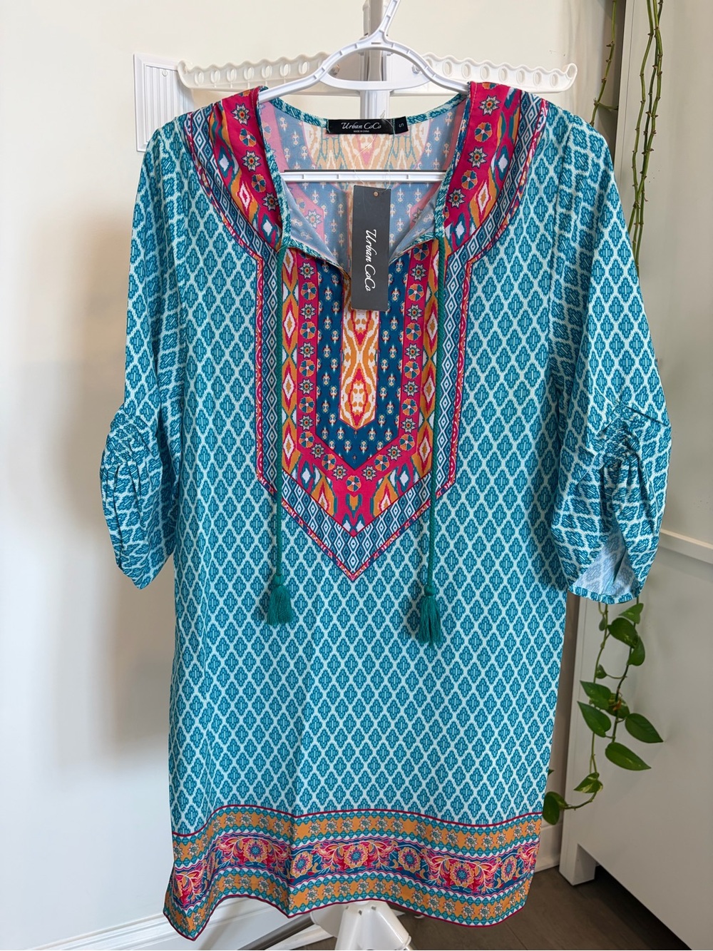 Vibrant Turquoise Printed Swim Coverup Tunic